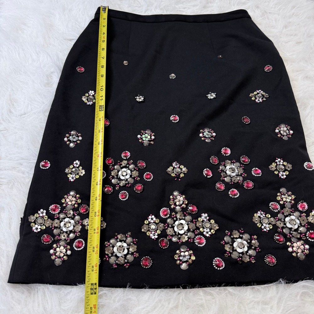 White House Black Market Beaded Floral Pencil Skirt Black Wool Blend Size 4 - Picture 8 of 8